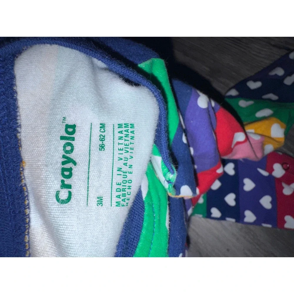 Crayola Baby Rainbow Heart Striped Footed Sleeper Pajamas Navy Blue 3M